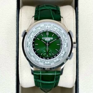 2023 Patek Philippe 5930P 39,5mm World Time Flyback Chronograph Platinum Green Guilloched Dial