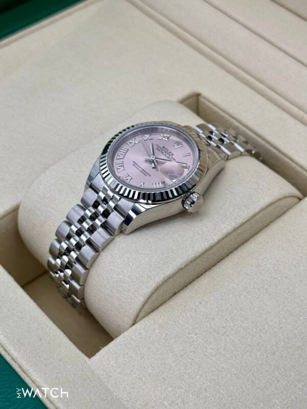 NEW 2025 Rolex Lady Datejust 28mm 279174 Oystersteel 18kt Fluted Bezel Jubilee Bracelet Pink Dial - Image 4