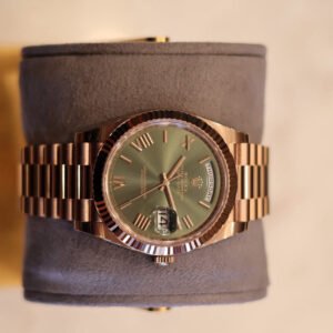 Day-Date 40 rose gold Olive dial. NOS. FULL STICKERS. Including barcode. 2023 with white tag. Watch & card