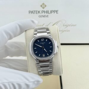 Patek Philipee Ladies Nautilus 35mm Gorgeous Blue Dial on Factory Diamond Bezel