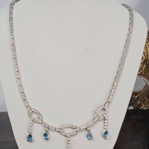 18k Diamond & Blue Topaz Fringe Necklace